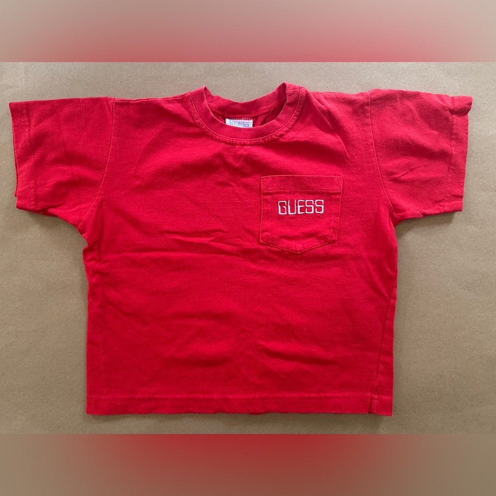 1990s Baby Guess Red Pocket T-Shirt Child’s Size 4/5 Made in USA